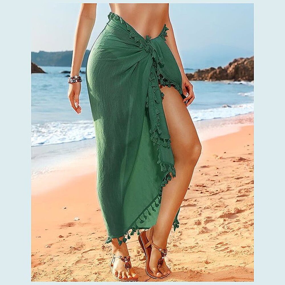 Beach Sarong Pareo Womens Semi-Sheer Swimwear 20-atrovirens-long - Picture 3 of 6